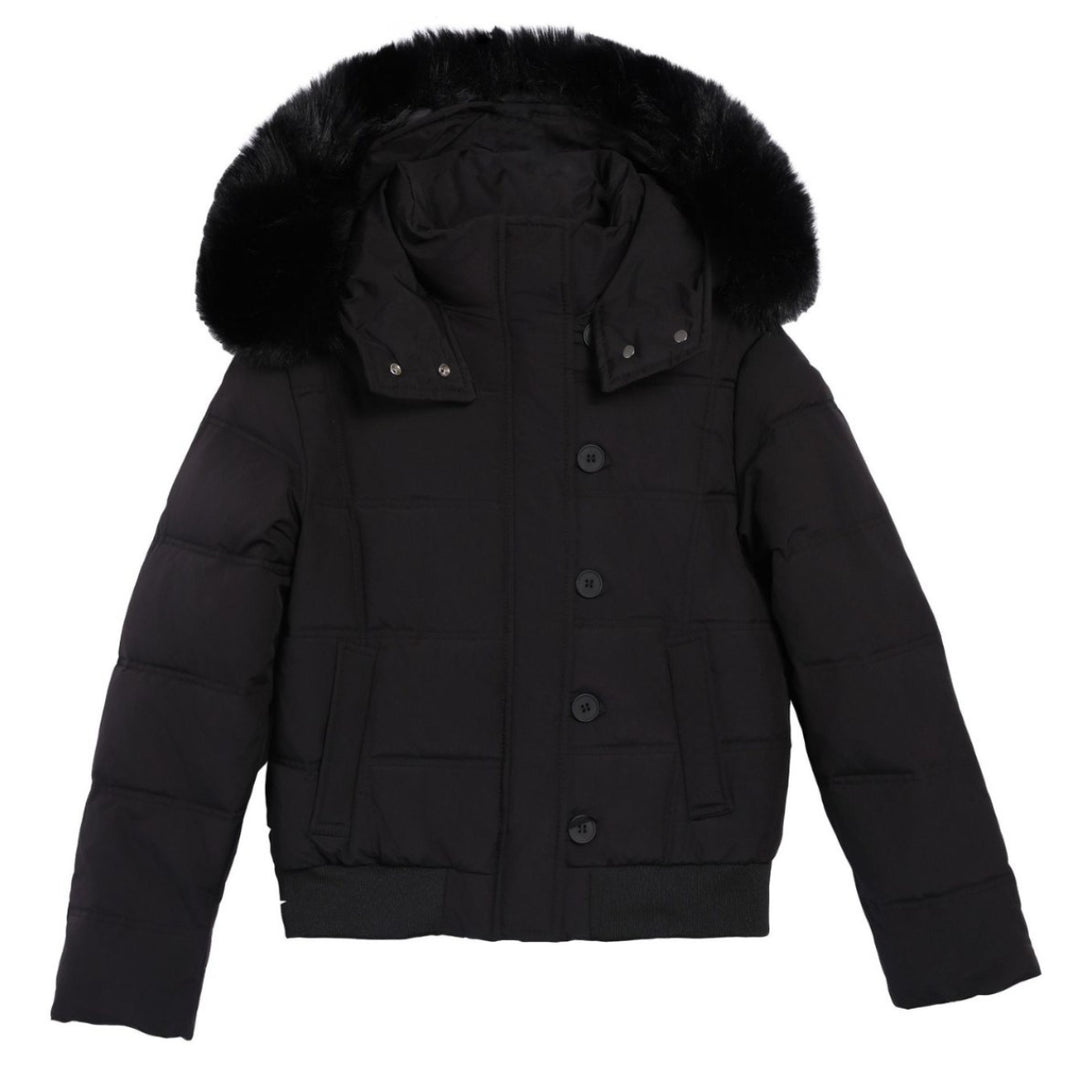 Damen Stylische Jacke mit abnehmbarem Kunstfellkragen und Knopfdetails R&B