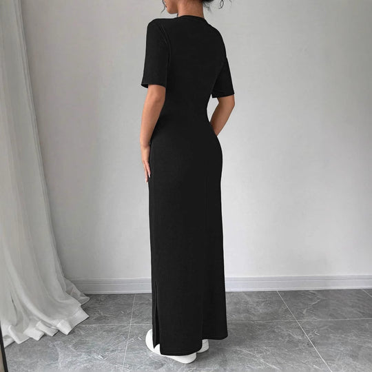 Damen Maxikleid aus weichem Baumwollmix mit Seitenschlitz R&B