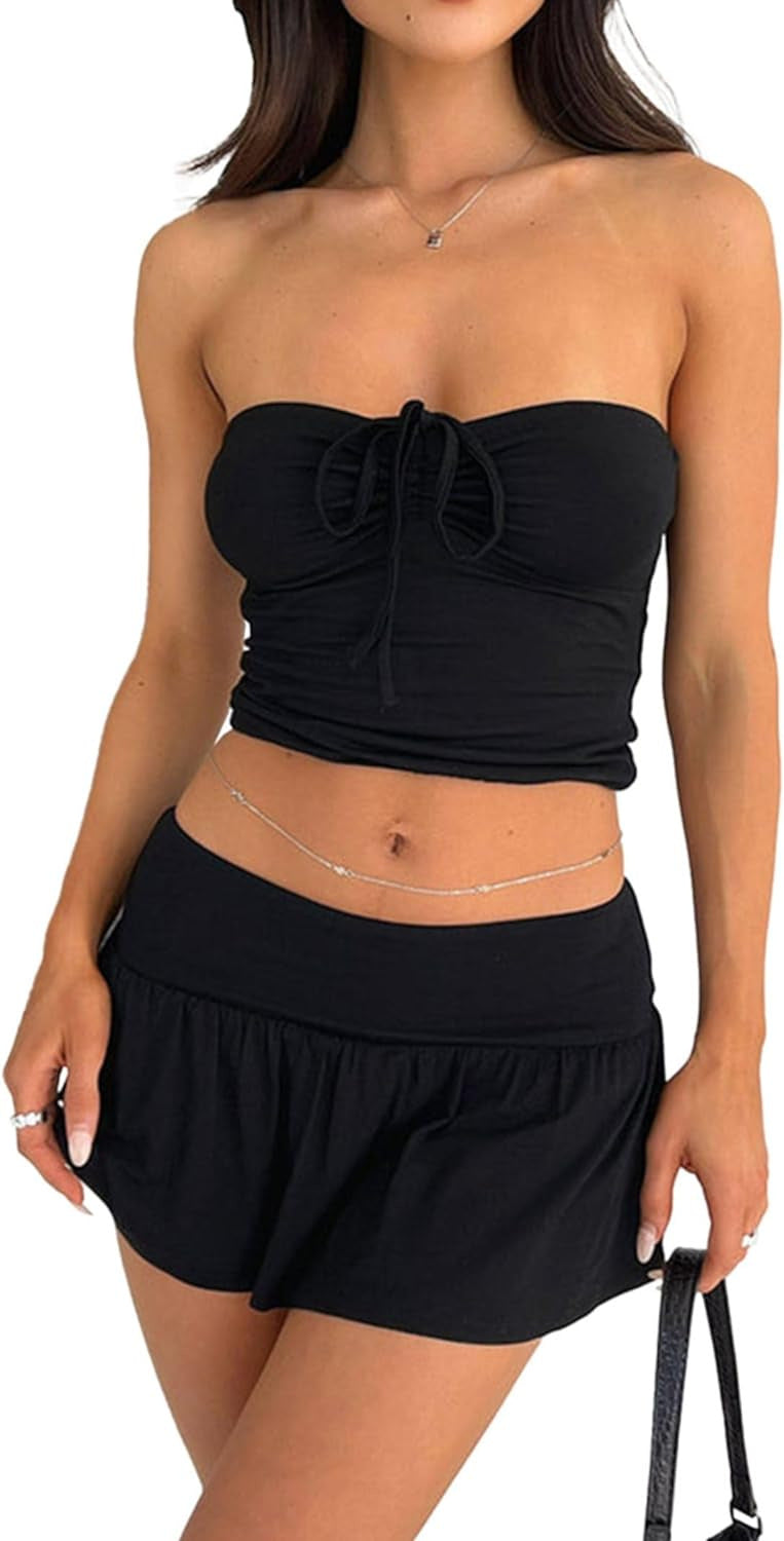 Damen Strand-Set aus leichtem Stoff mit verstellbarem Oberteil und lockerem Rock R&B