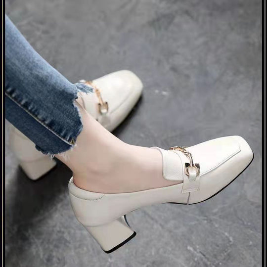 Damen moderne Sling-Pumps mit schickem Quadratverschluss und komfortablem Blockabsatz R&B