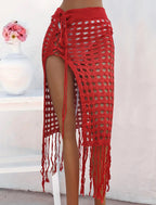Damen gehäkelter Strand-Sarong mit Fransen R&B