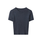 Damen Kurzarm Strickoberteil mit Kabelmuster R&B