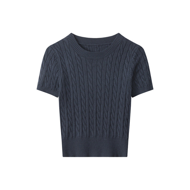 Damen Kurzarm Strickoberteil mit Kabelmuster R&B