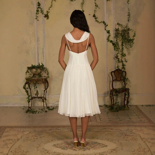 Damen Elegantes Midikleid mit schulterfreiem Design und fließendem Rock R&B