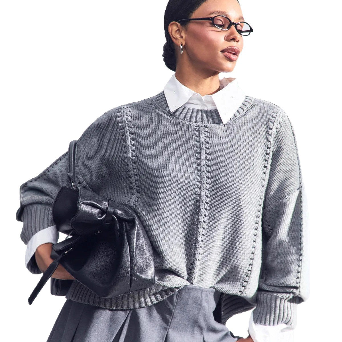 Damen Grober Strickpullover mit eleganter Struktur und weitem Schnitt R&B
