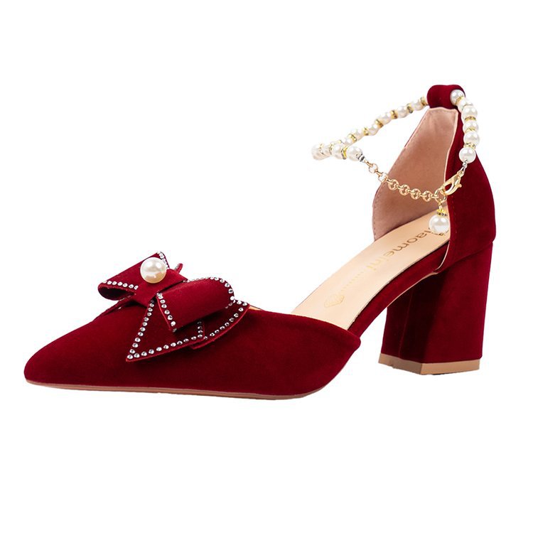 Damen elegante Pumps mit Perlenschleifen und Blockabsatz R&B