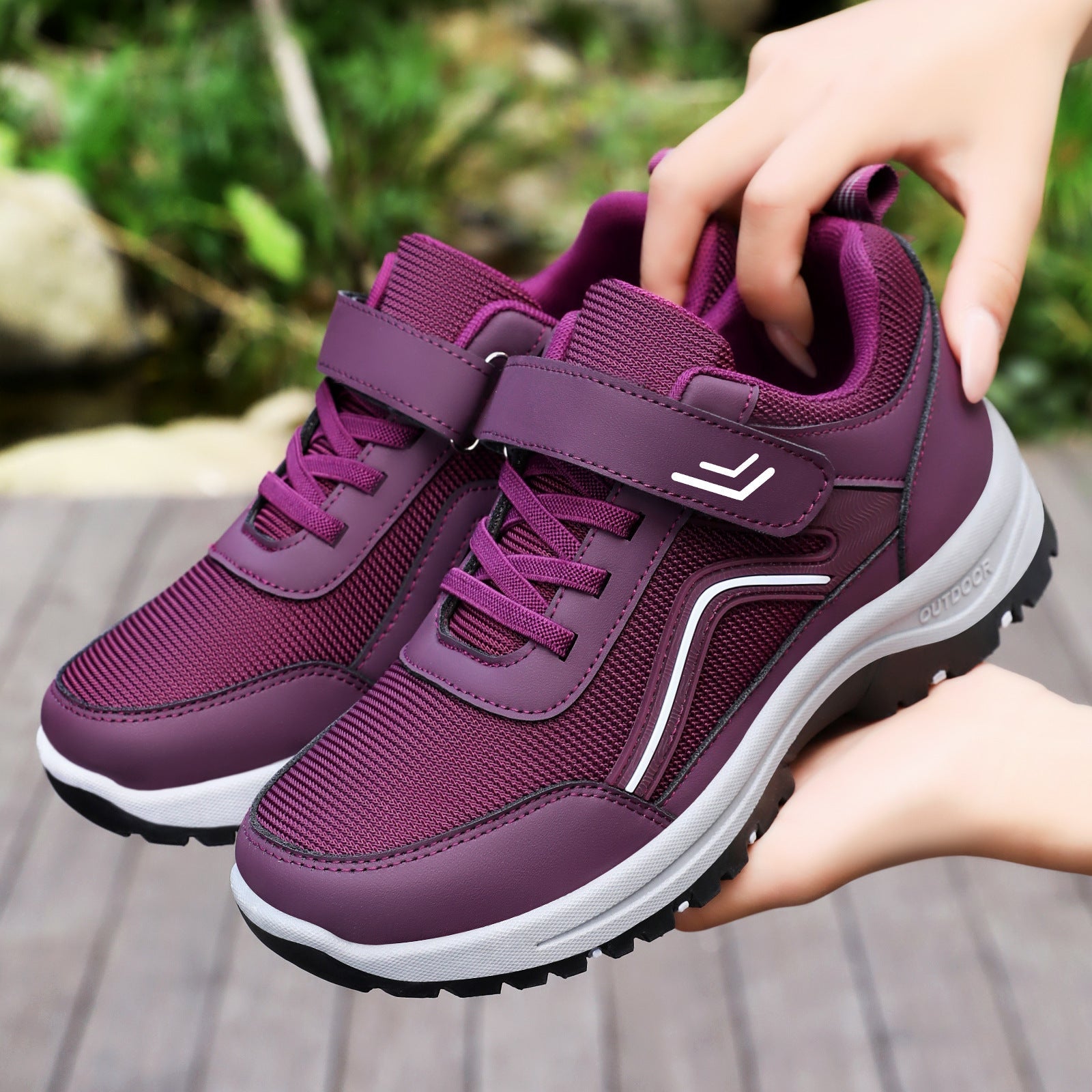 Damen Sportliche Fitness-Sneaker mit verstellbarem Klettverschluss und atmungsaktivem Mesh-Obermaterial R&B