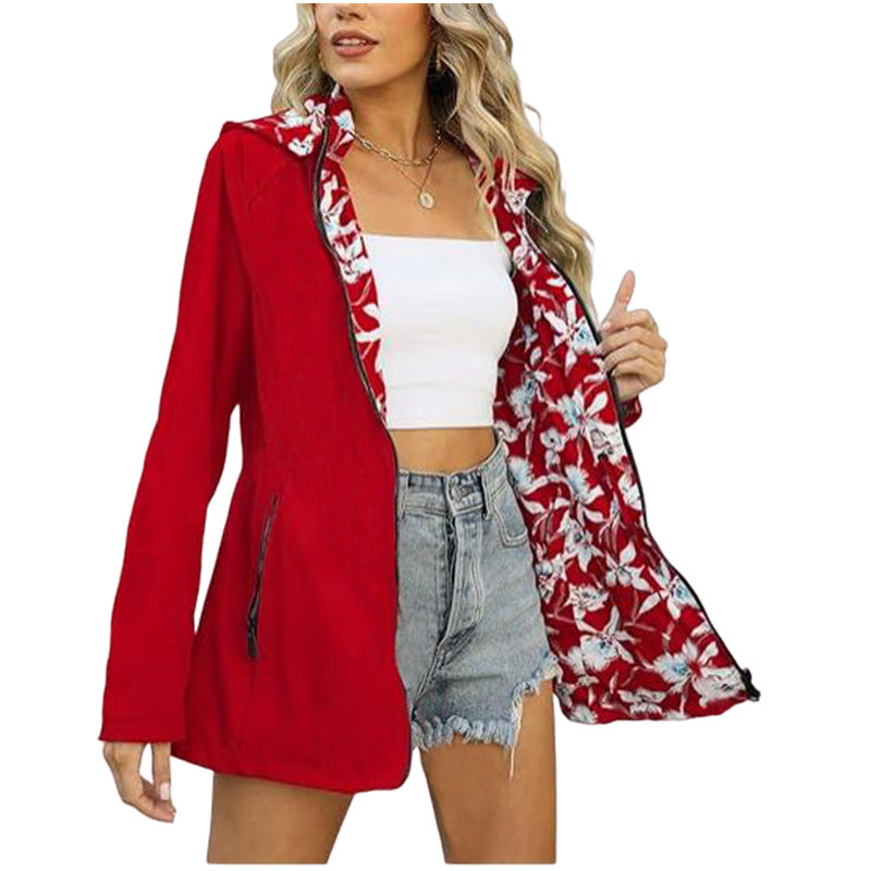 Damen leichte Übergangsjacke mit floralem Innenfutter R&B
