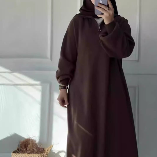 Damen Kapuzenkleid mit Reißverschluss und lässigem Schnitt R&B
