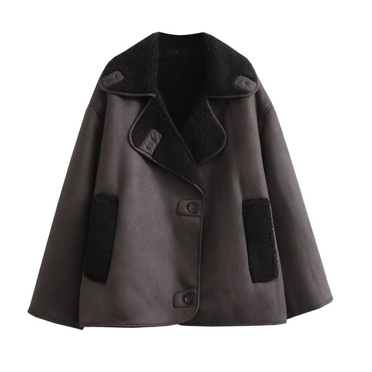 Damen Modische Übergangsjacke mit weichem Fleece-Innenfutter und schickem Revers R&B