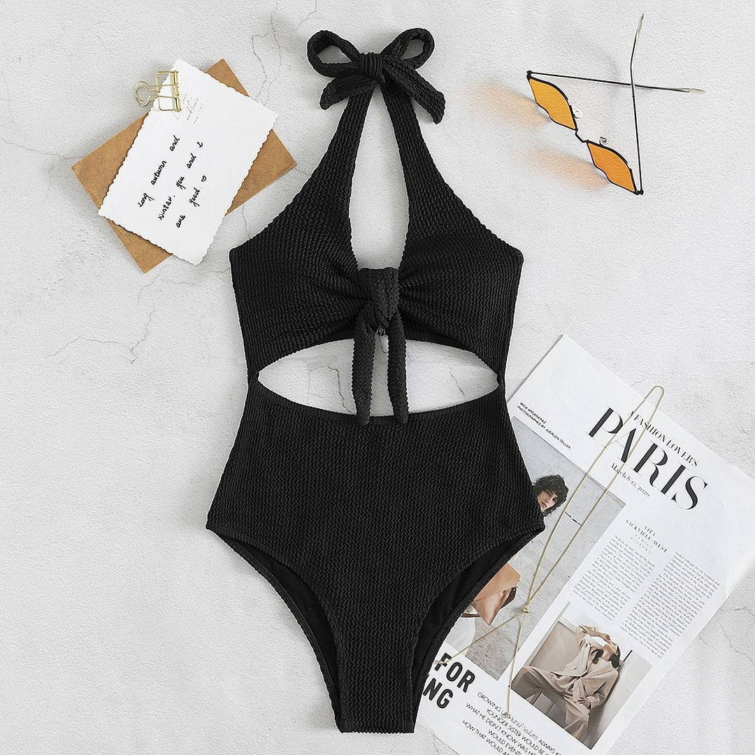 Damen Hoch geschnittener Badeanzug mit Knotendetail R&B