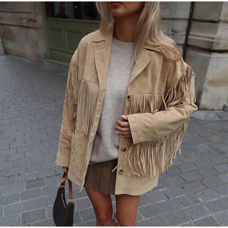Damen Wildleder-Fransenjacke R&B