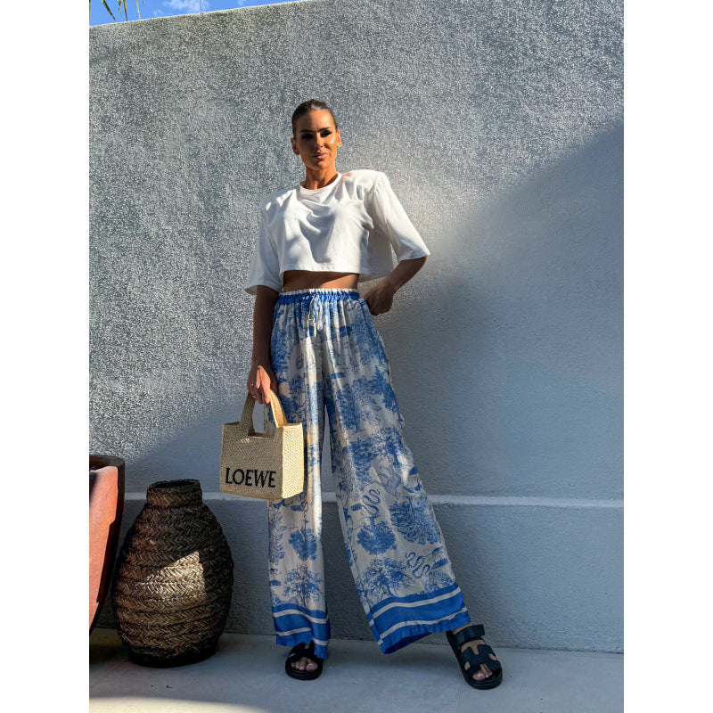Damen Weite Sommerhose mit floralem Muster und elastischem Bund R&B