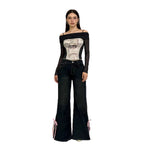 Damen Weite Jeans mit dekorativen Schnürdetails