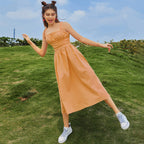 Damen Midikleid mit gerafftem Oberteil und schwingendem Saum R&B
