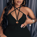 Damen langes Kleid mit raffiniertem Schnitt und tiefem Ausschnitt R&B