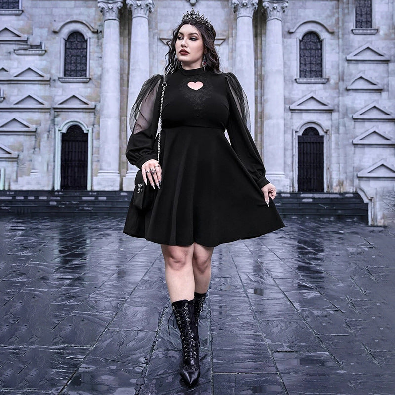 Damen verspieltes Kleid mit herzförmigem Ausschnitt und transparenten Puffärmeln R&B