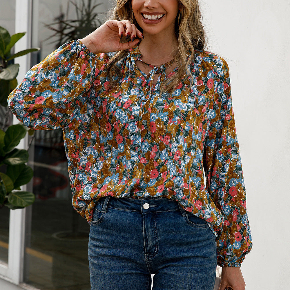 Damen lässige Bluse mit floralen Mustern und eleganten Rüschendetails R&B
