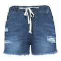 Damen Denim-Shorts mit Elastikbund und Destroyed-Effekten R&B