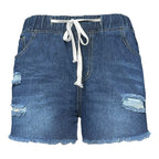 Damen Denim-Shorts mit Elastikbund und Destroyed-Effekten R&B