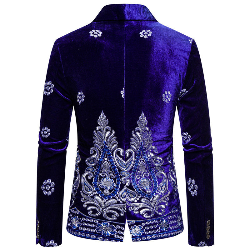 Herren eleganter Samtblazer mit opulenter Stickerei R&B