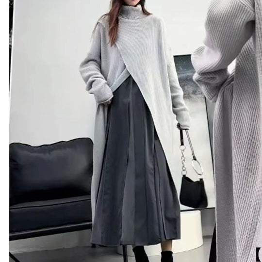 Damen Strickmantel mit hohem Kragen und asymmetrischem Schnitt R&B