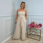 Damen Bandeau Jumpsuit mit weitem Bein und Bindegürtel R&B