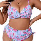 Damen Triangel-Bikini mit floralem Wickeldesign und verstellbaren Trägern R&B