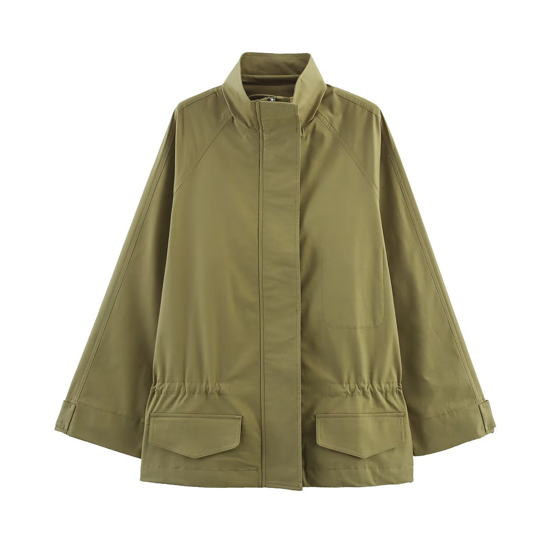 Damen lässige Utility-Jacke mit praktischem Kordelzug und großen Taschen R&B
