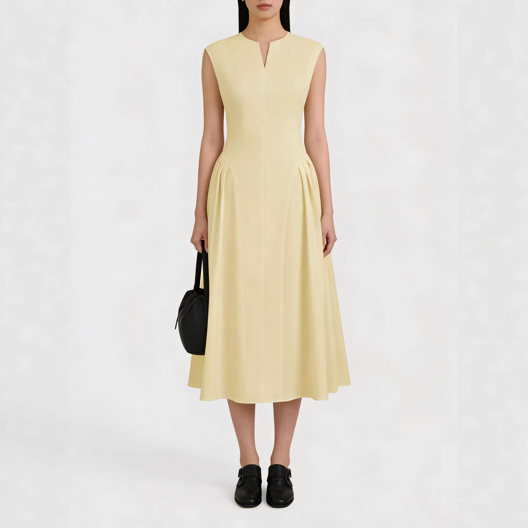 Damen elegantes Maxikleid mit voluminösen Falten und ärmellosem Design R&B
