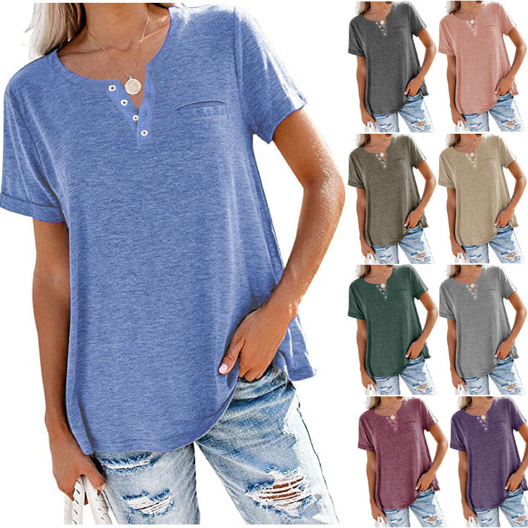 Damen hochwertiges T-Shirt mit Knopfdetail und lockerem Schnitt R&B