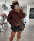 Damen Strickpullover mit hohem Kragen und voluminösen Ärmeln R&B