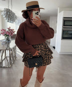 Damen Strickpullover mit hohem Kragen und voluminösen Ärmeln R&B