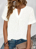 Damen Bluse mit floralen Lochstickereien und V-Ausschnitt R&B