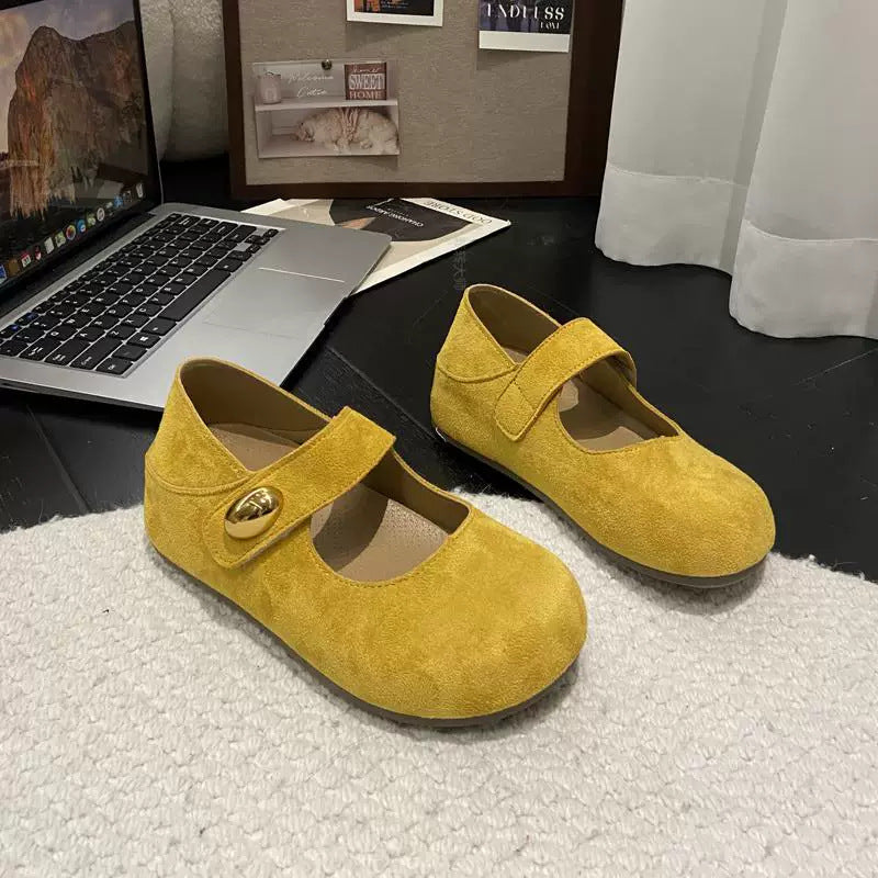 Damen Mokassins mit flexiblem Riemen und modischer Knopfdekoration