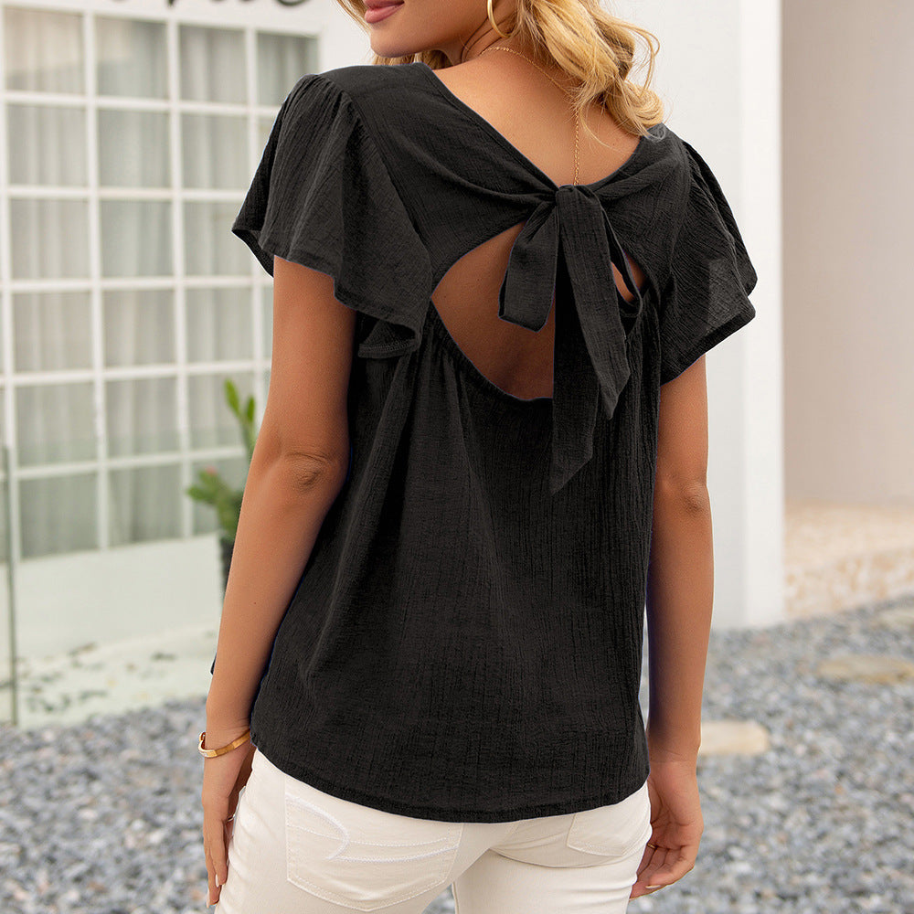 Damen lässiges Kurzarm Top mit Schlaufen-Detail R&B