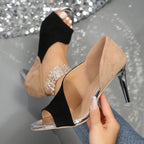Damen elegante Peeptoe-Pumps mit funkelndem Strass-R&B
