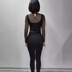 Damen elegantes Minikleid mit transparenten Ärmeln und Strassverzierungen R&B