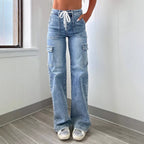 Damen Cargo-Jeans mit weitem Bein und verstellbarem Bund R&B