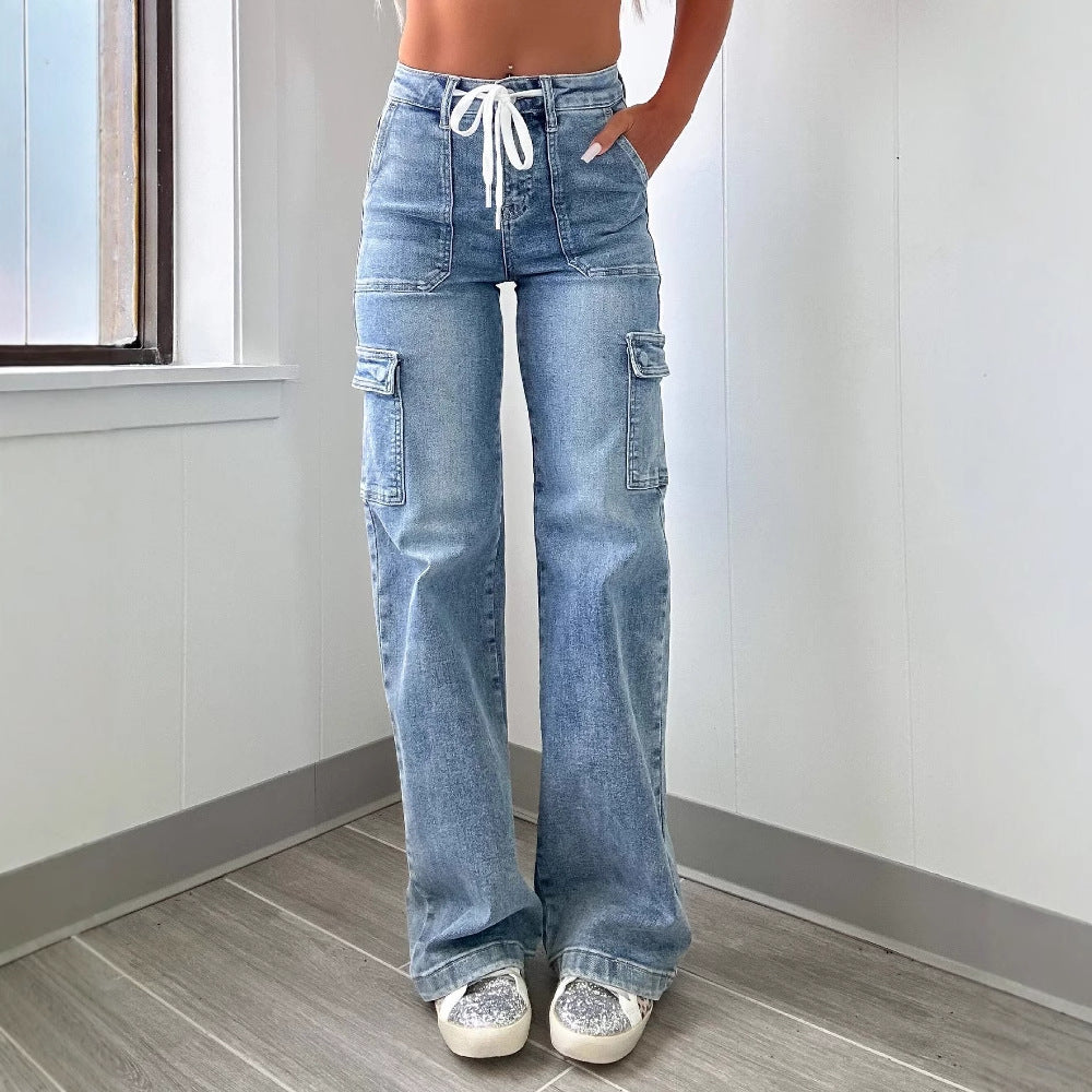 Damen Cargo-Jeans mit weitem Bein und verstellbarem Bund R&B