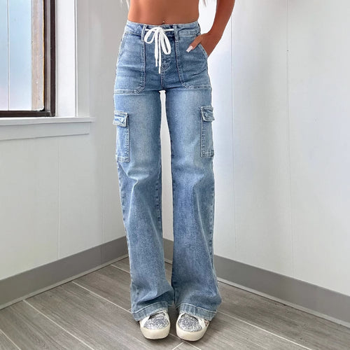 Damen Cargo-Jeans mit weitem Bein und verstellbarem Bund R&B