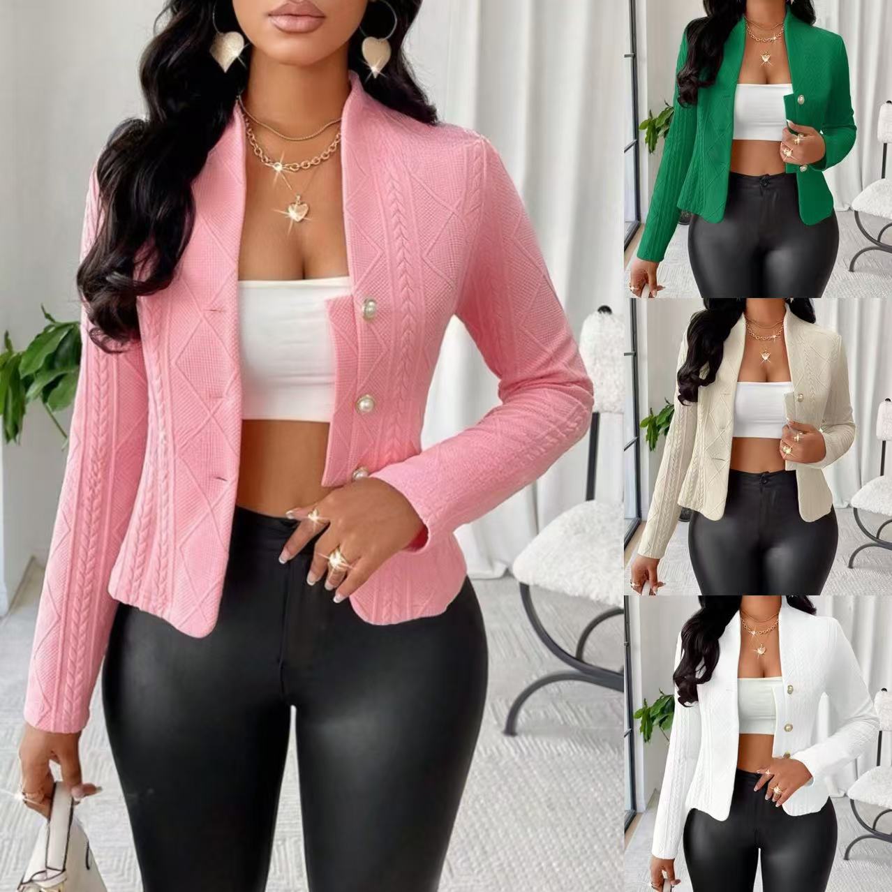 Damen Mode Blazer mit strukturiertem Design und glänzenden Knöpfen R&B