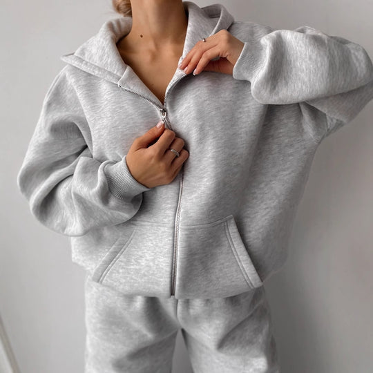 Damen lässiges Kapuzenjacken- und Jogginghosen-Set R&B