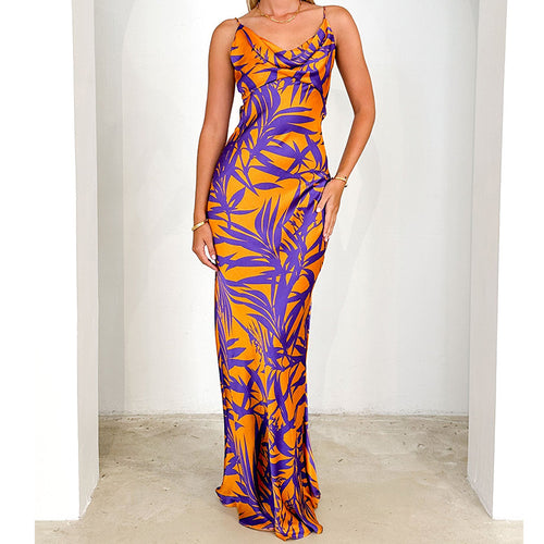 Damen Maxikleid mit dekorativem Blätterdruck und lässigem Schnitt R&B