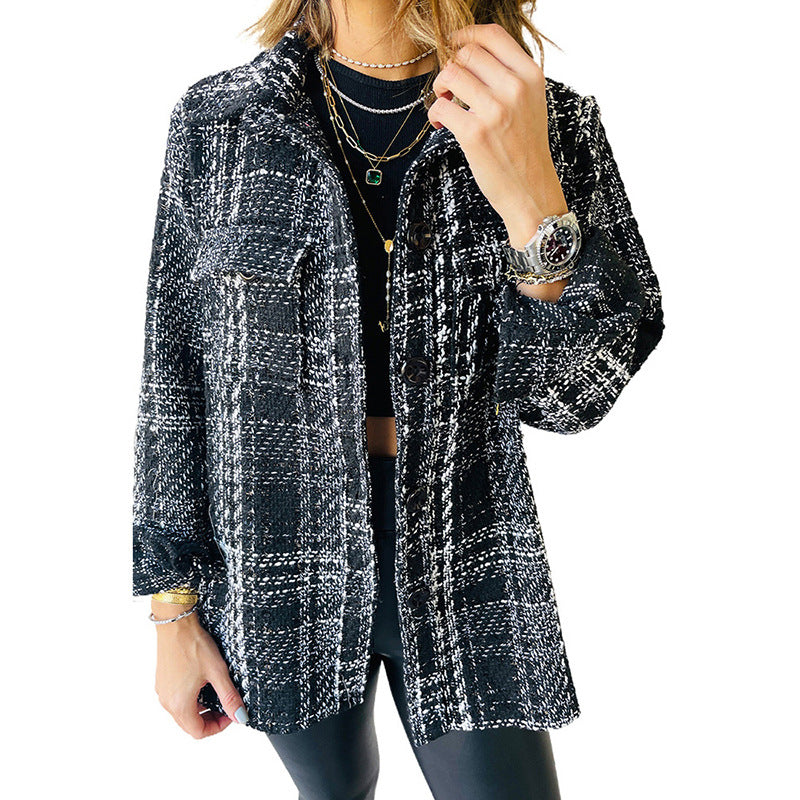 Damen Karierte Overshirt-Jacke mit Taschen und lässigem Schnitt R&B