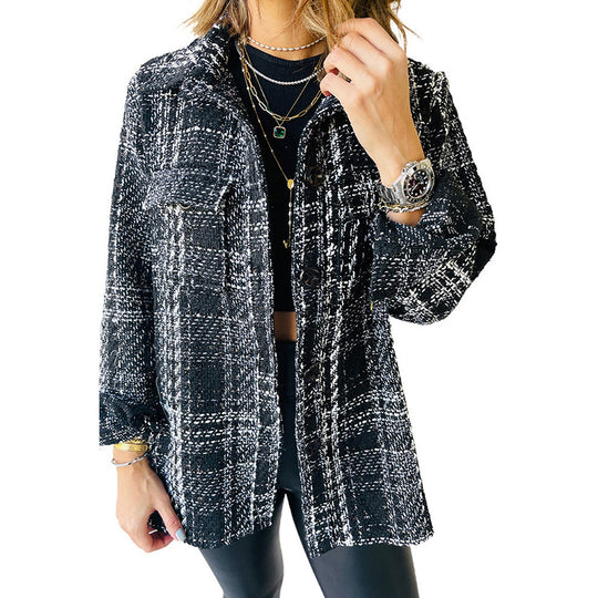 Damen Karierte Overshirt-Jacke mit Taschen und lässigem Schnitt R&B