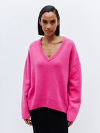 Damen Oversized V-Ausschnitt Strickpullover R&B