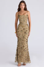 Damen nan elegantes besticktes Abendkleid mit Korsettoberteil und transparentem Spitzenüberzug R&B