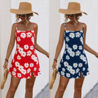 Damen Sommerliches Minikleid mit zarten Blumenmustern und verstellbaren Spaghetti-Trägern R&B