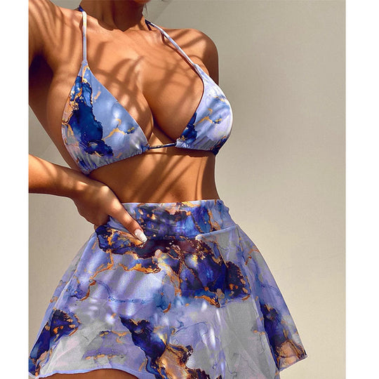 Damen Bikini-Set mit floralem Wickelrock und verstellbaren Trägern R&B